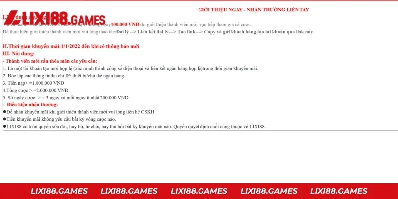 Chính sách đại lý Lixi88 với mức hoa hồng lên đến 40%