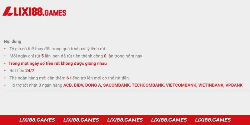 Lưu ý cần nắm khi rút tiền Lixi88