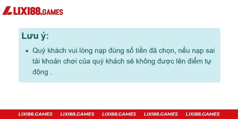 Lưu ý trong quá trình nạp tiền Lixi88