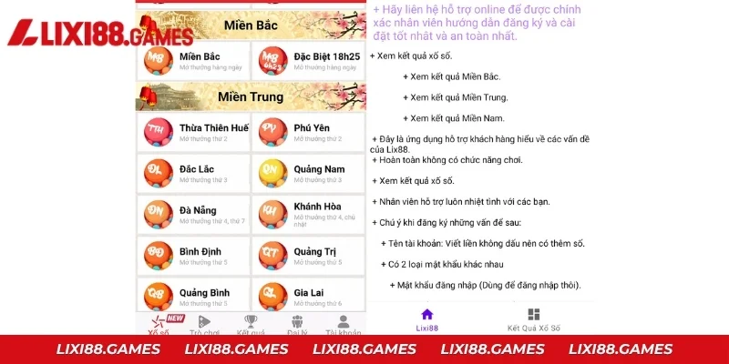 Mở app Lixi88 và đăng nhập bằng tài khoản đã có