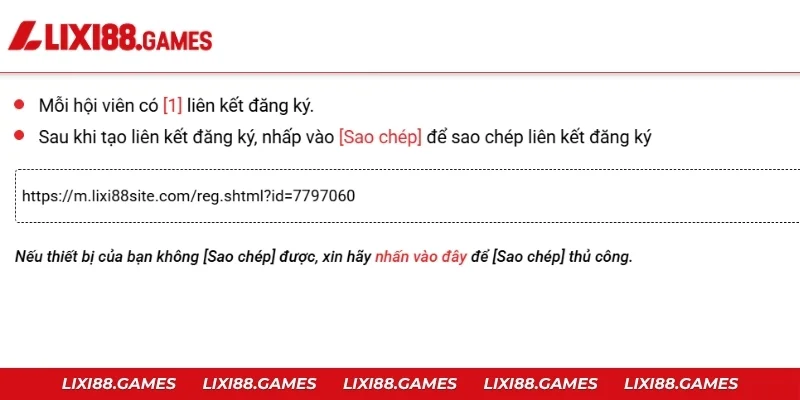 Mỗi hội viên có 1 link đăng ký riêng, nhấn Sao chép để chia sẻ